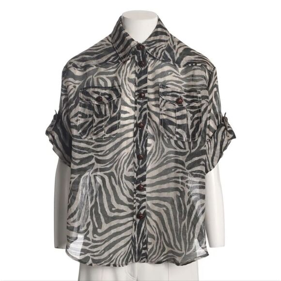 Zimmermann Corsage Safari Linen Silk Blend Animal Print Top Size 0/ US Size 4 - Picture 13 of 15